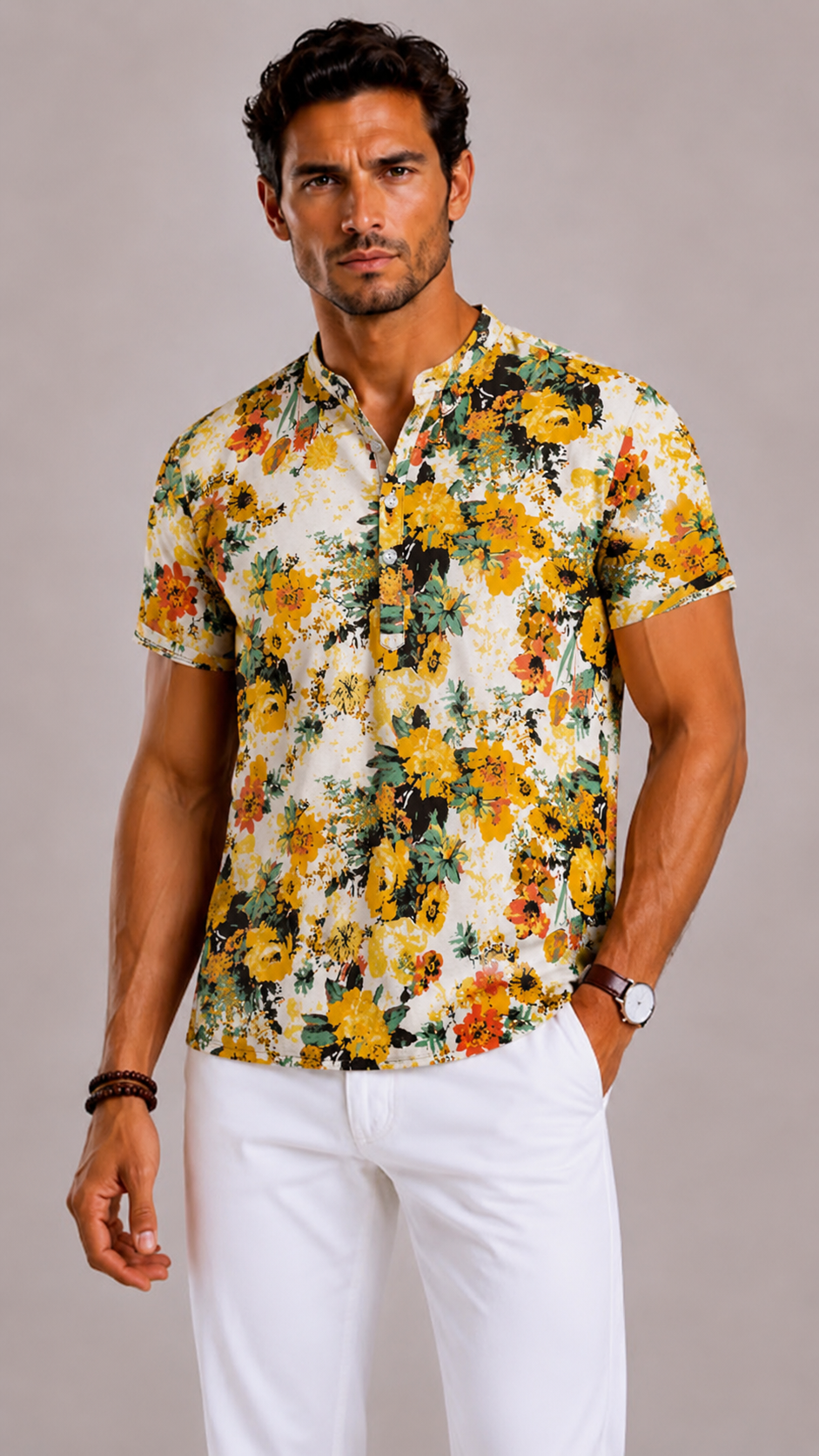 Camicia Uomo con Stampa Tropicale a Maniche Corte | Bella di Roma