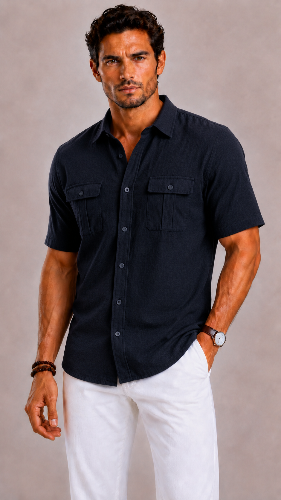 Camicia Uomo a Maniche Corte con Doppie Tasche sul Petto | Bella di Roma
