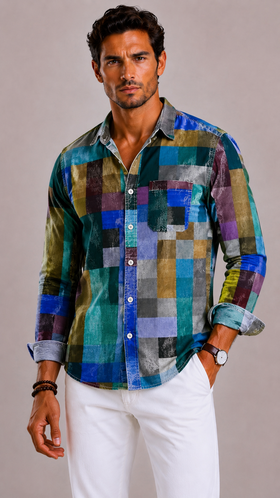 Camicia Uomo Patchwork a Maniche Lunghe | Bella di Roma