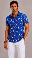 Camicia Uomo con Stampa Foglia Tropicale a Maniche Corte | Bella di Roma