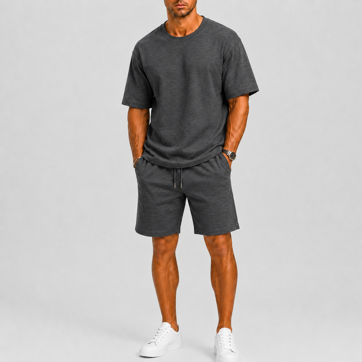 Set uomo oversize – dettaglio del tessuto | Bella di Roma