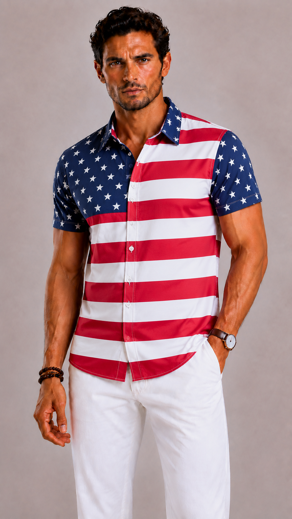 Camicia Uomo con Stampa Foglia Tropicale a Maniche Corte | Bella di Roma