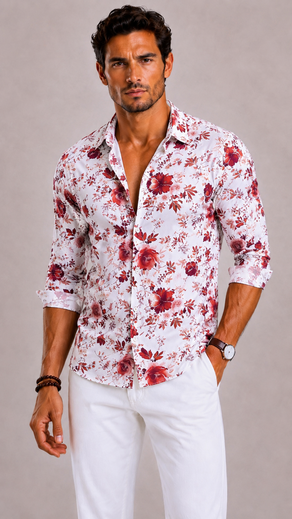 Camicia Uomo con Stampa Floreale e Maniche Lunghe | Bella di Roma