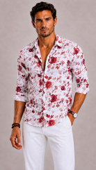 Camicia Uomo con Stampa Floreale e Maniche Lunghe | Bella di Roma