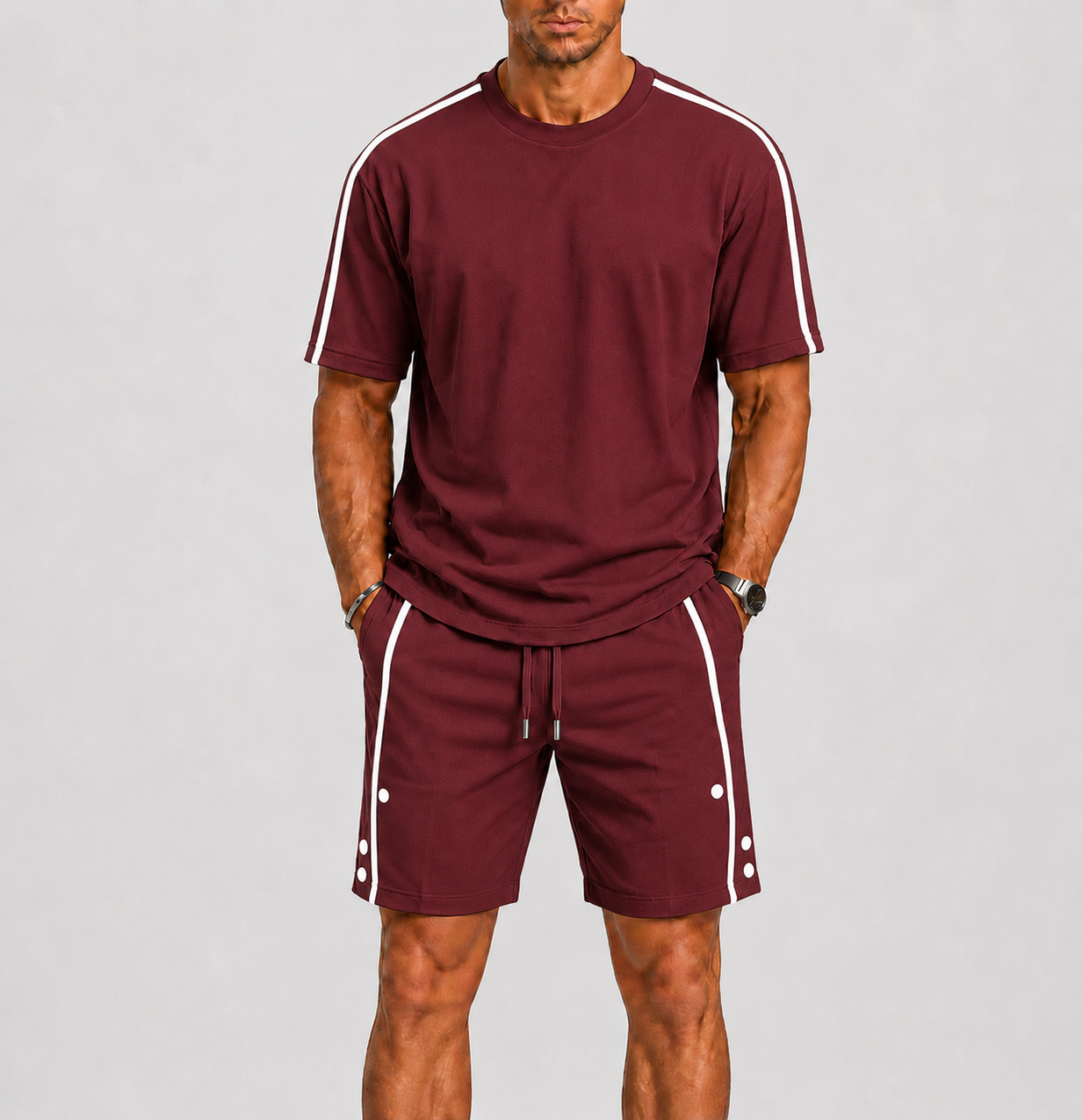 Completo estivo uomo con t-shirt oversize – dettaglio del tessuto | Bella di Roma