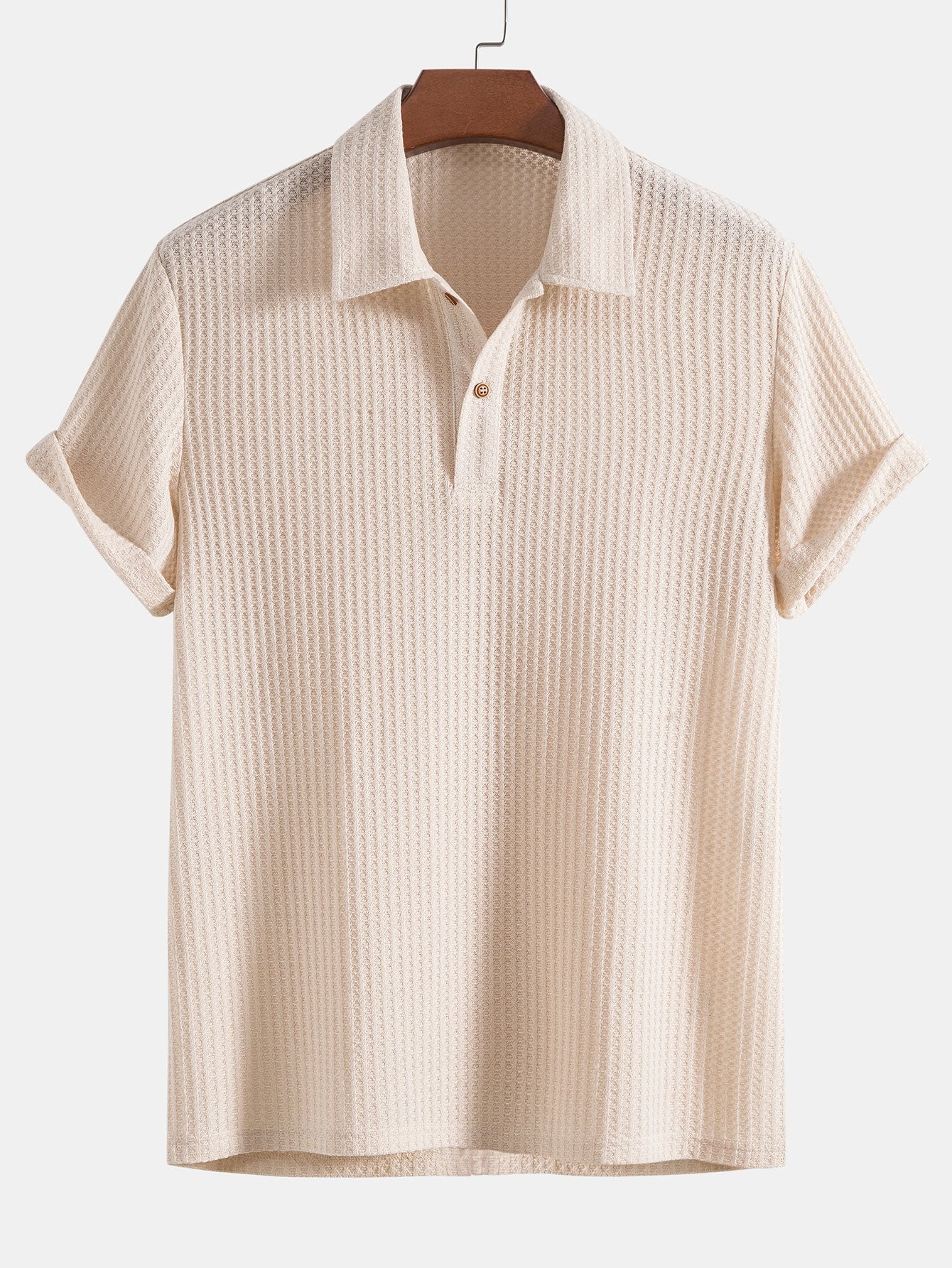 Polo da uomo in maglia waffle con colletto e bottoni
