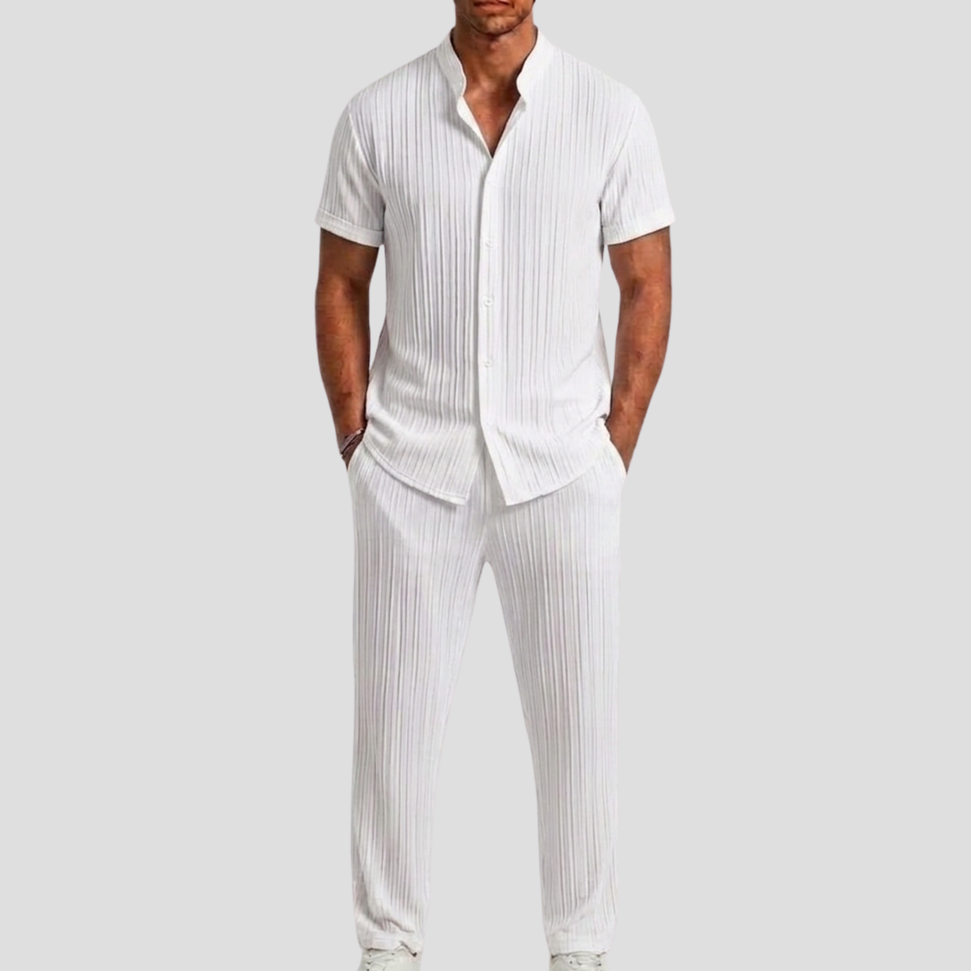 Set uomo con camicia a righe – vista frontale | Bella di Roma