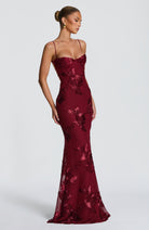 Abito maxi Mirelle rosso bordeaux Bella di Roma – schiena scoperta