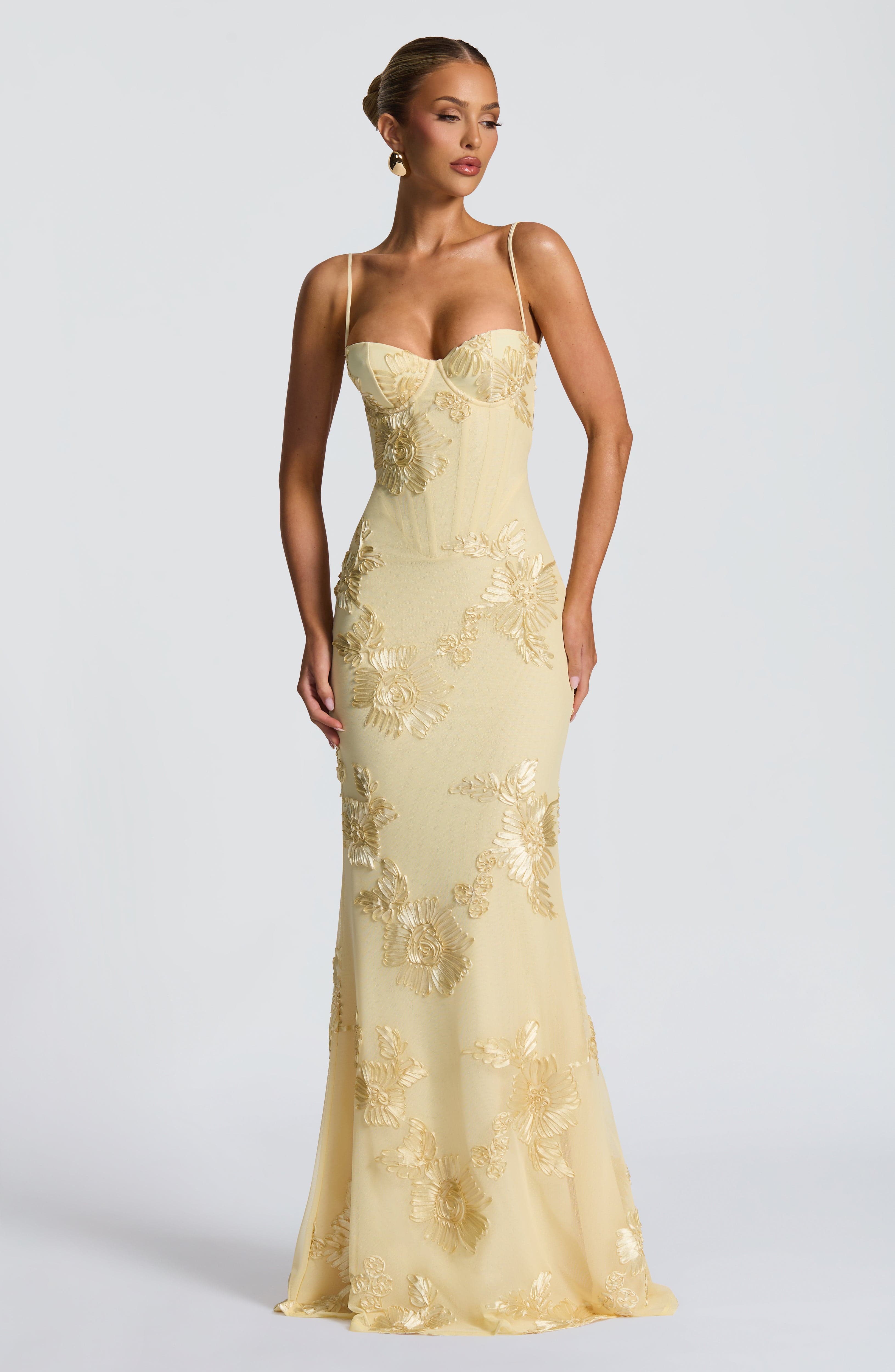Abito maxi Mirelle limone Bella di Roma – gonna svasata