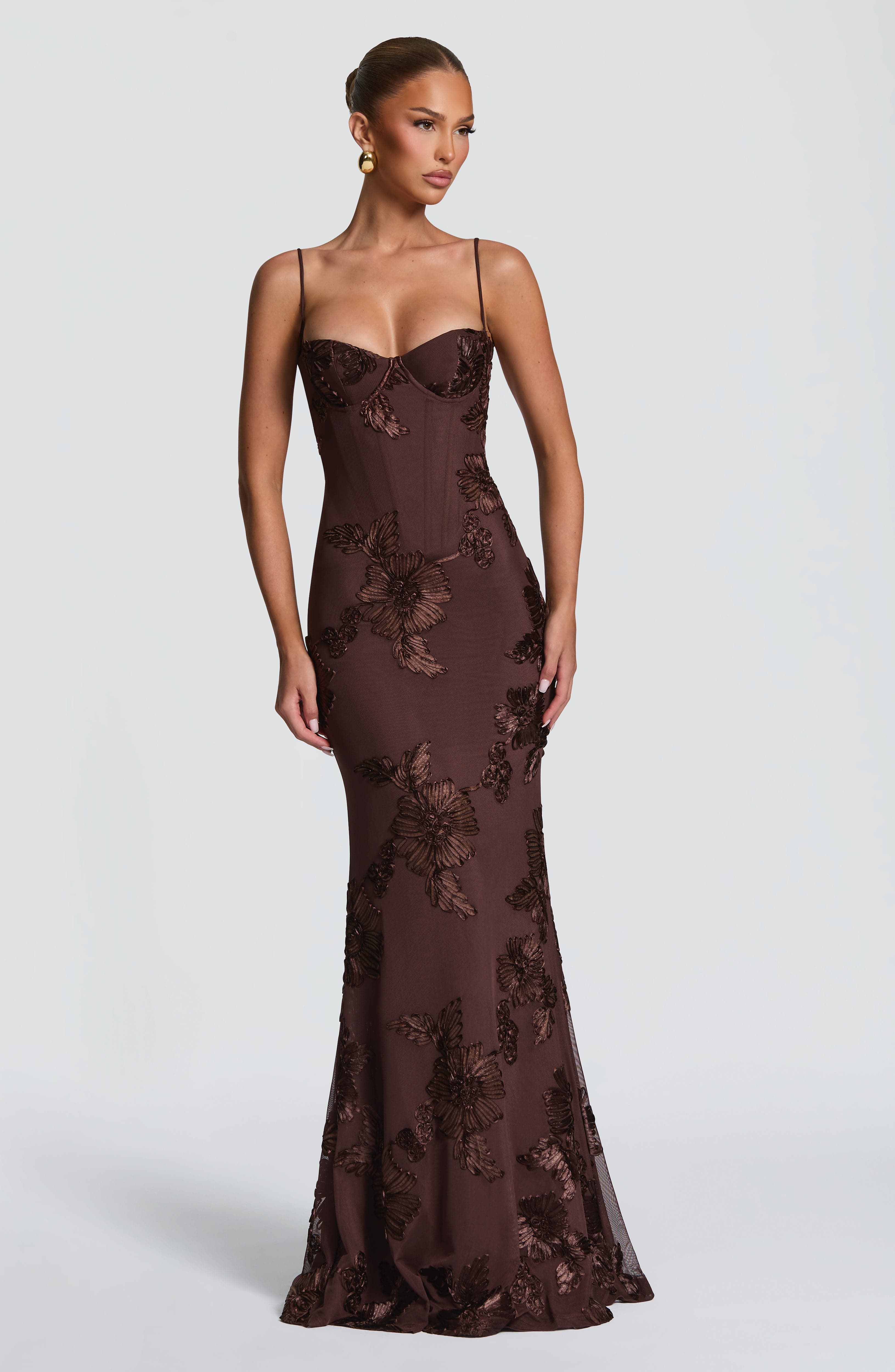 Abito maxi Mirelle marrone Bella di Roma – taglie XS-XXL Bella di Roma
