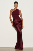 Abito maxi Abbey monospalla rosso ciliegia Bella di Roma – gonna satin