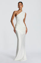 Abito maxi Abbey monospalla bianco Bella di Roma – look matrimonio estivo