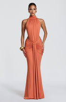 Abito maxi Josephine collo alto arancione Bella di Roma – taglia XS