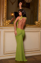 Abito maxi Josephine collo alto verde oliva Bella di Roma – vista laterale