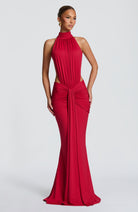 Abito maxi Josephine collo alto rosso Bella di Roma – schiena scoperta