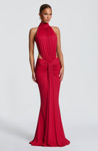 Abito maxi Josephine collo alto rosso Bella di Roma – lunghezza maxi