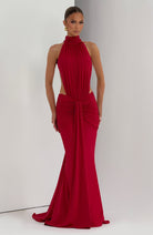 Abito maxi Josephine collo alto rosso Bella di Roma – tessuto elasticizzato