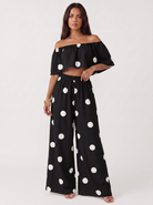 Completo due pezzi a pois Sofia nero con pois bianchi | Bella di Roma